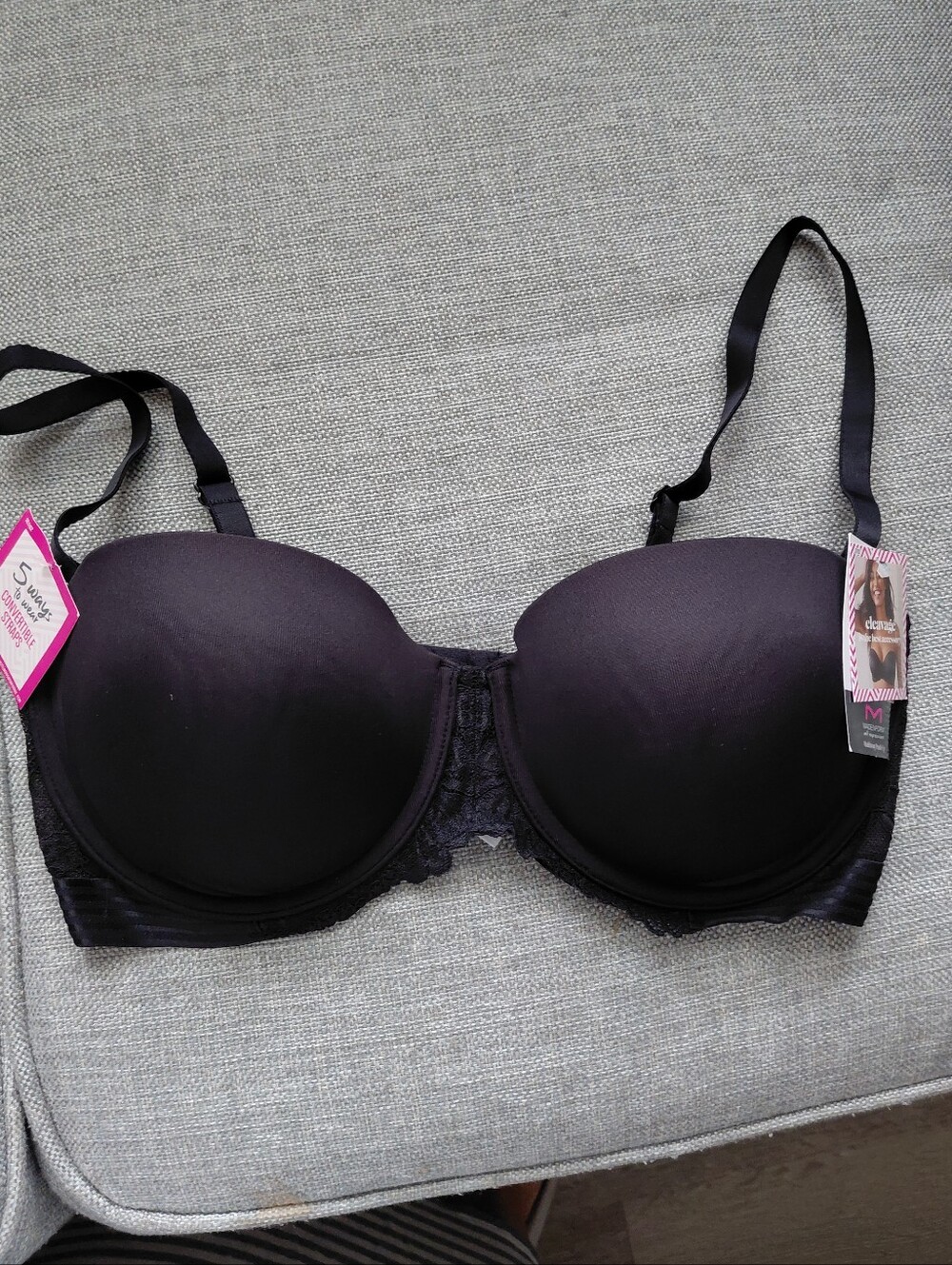 Maidenform Multi-Way Black Lace-Trim Padded Push Up Bra 36D NWT